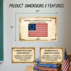 JELLY BEAN GENIUS First American Flag Poster - Betsy Ross 13 Stars Flag History - Laminated 11x17 - Patriotic Educational