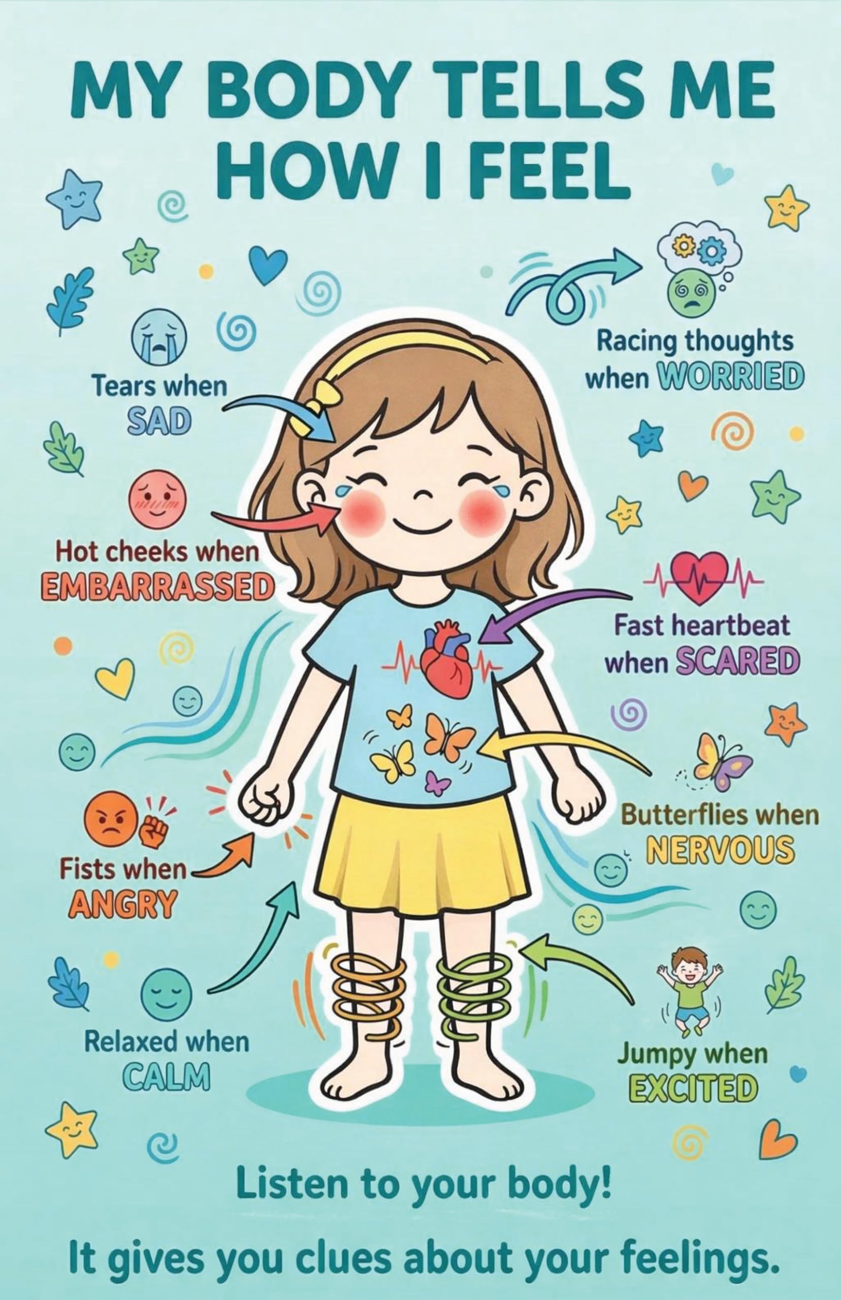 JELLY BEAN GENIUS My Body Tells Me How I Feel – Double-Sided Feelings Poster (Boy/Girl)