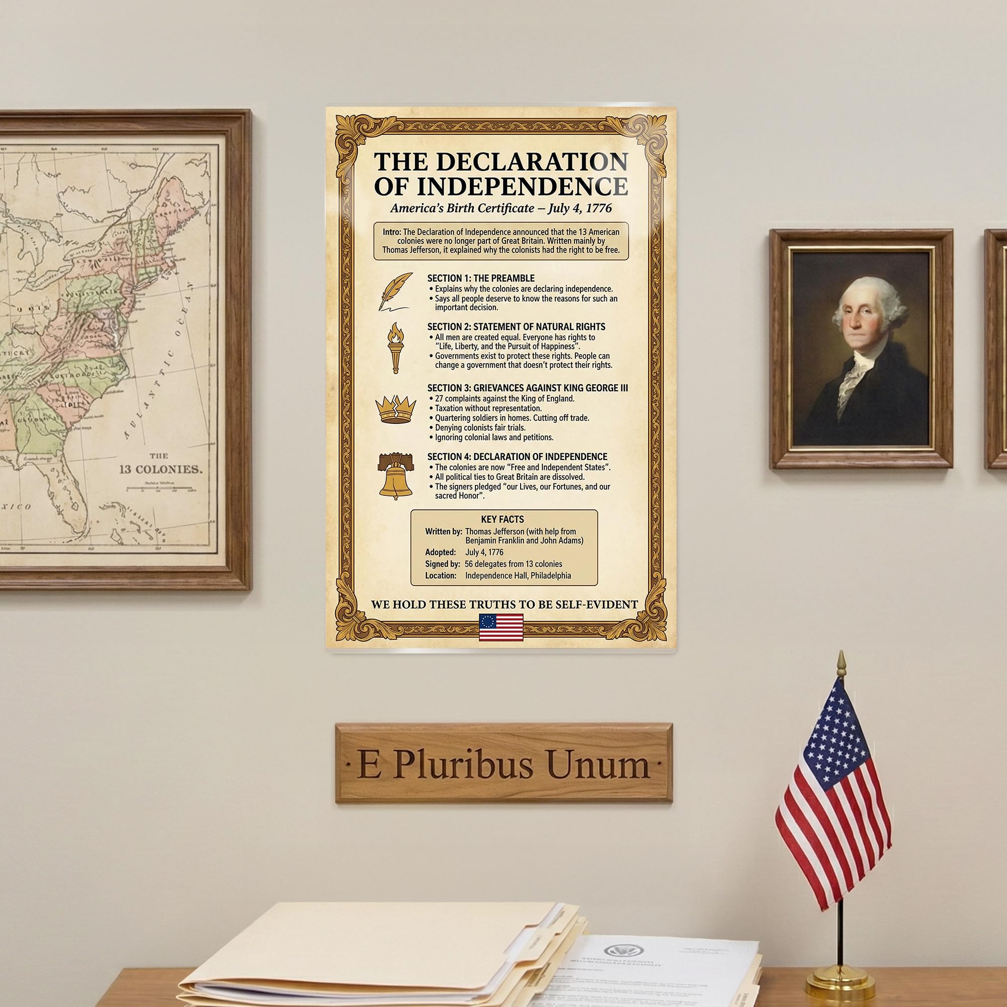 JELLY BEAN GENIUS Declaration of Independence Summary Poster - Key Principles Explained - Laminated 11x17 - Educational