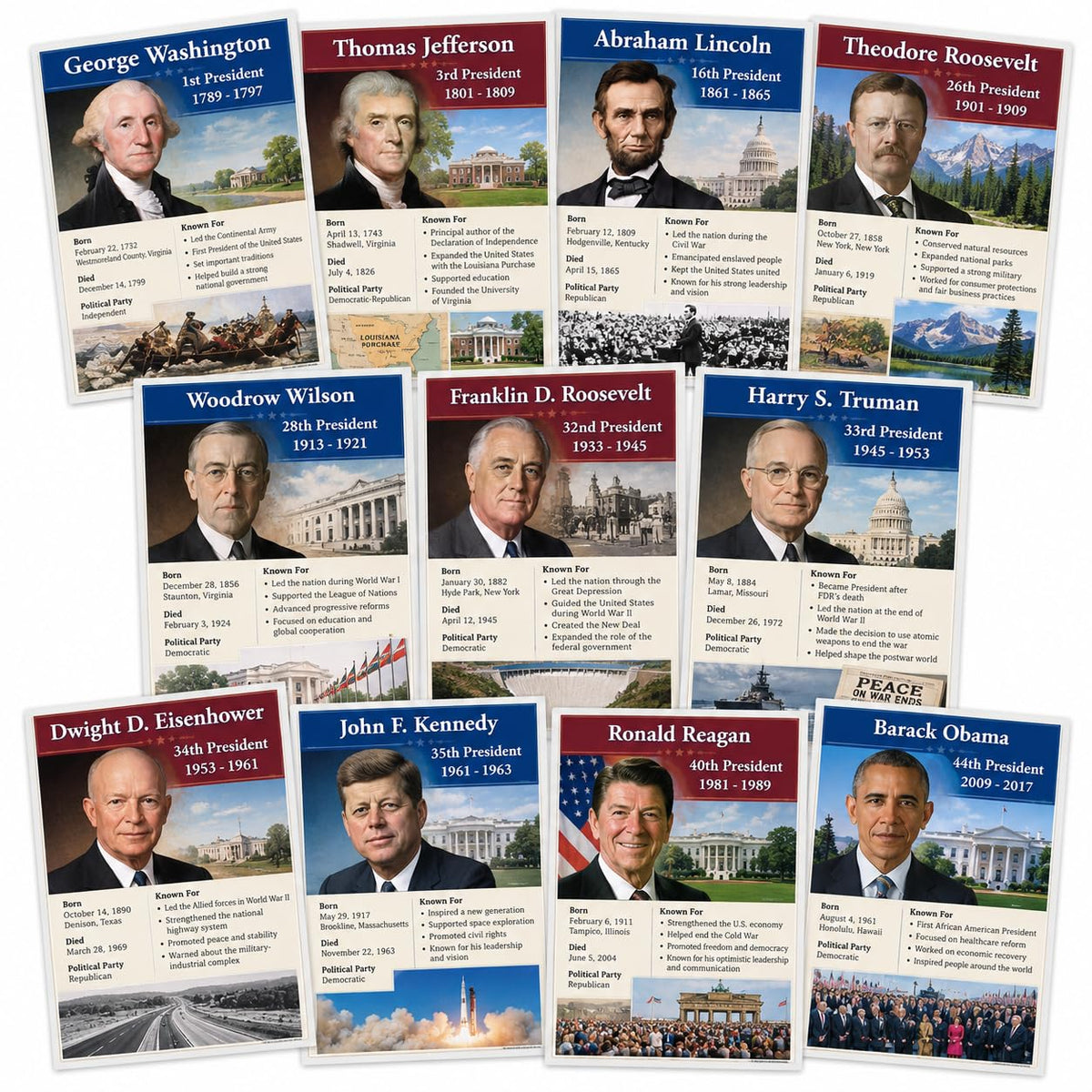 US Presidents Posters, Choose Any 10, American History, 8.5x11 Laminated