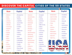Detailed United States Map & States–Cities Reference Page – Laminated, Double-Sided 3-Ring Binder Insert – Durable Gloss