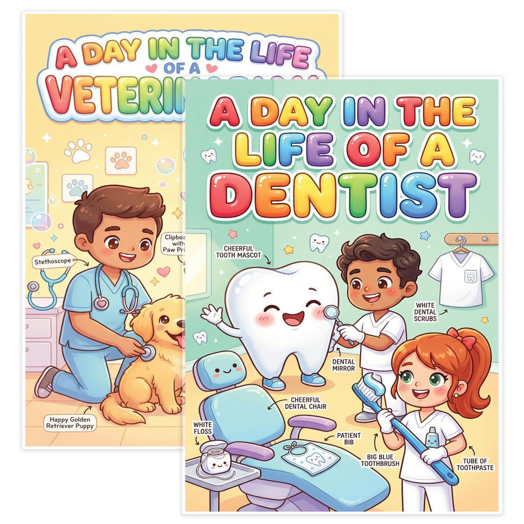 JELLY BEAN GENIUS Dentist and Veterinarian Mini Poster for Kids – Laminated Double-Sided Community Helpers Career Chart |