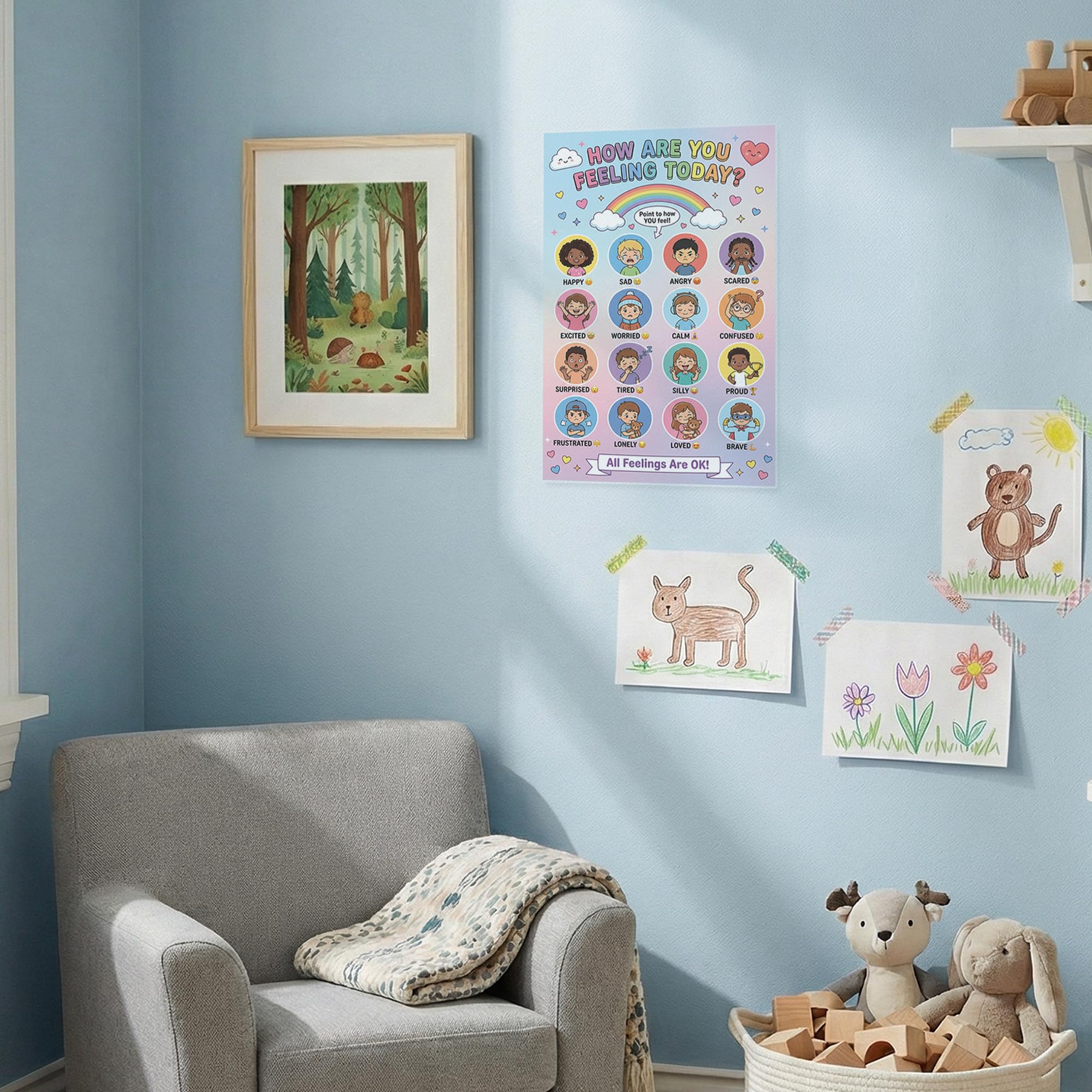 JELLY BEAN GENIUS 16 Emotions Feelings Chart Poster for Kids – Emotional Awareness & Social Emotional Learning Visual for