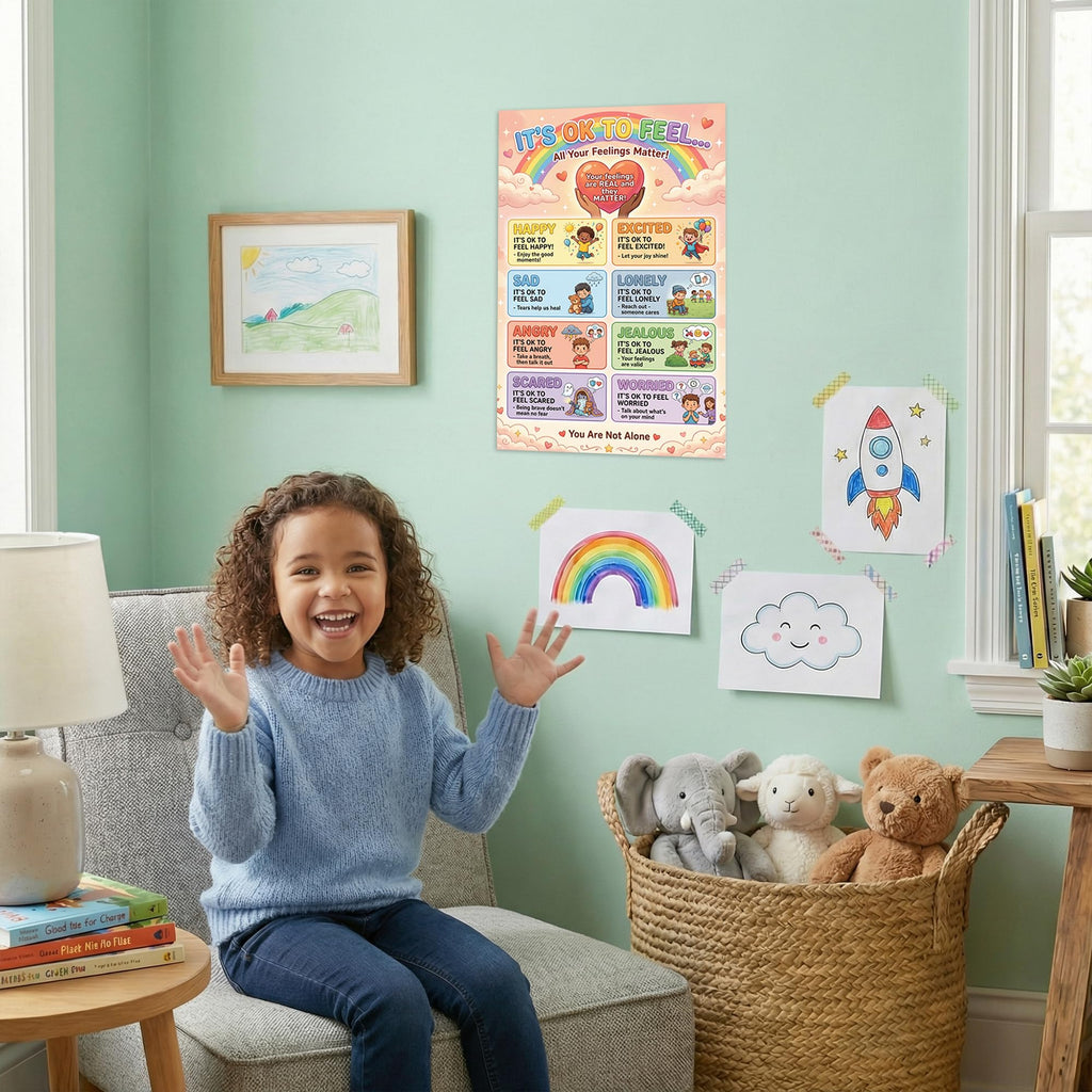 JELLY BEAN GENIUS Emotional Awareness Poster for Kids – Social Emotional Learning Visual for Classroom & Home Calm Down