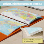 Detailed United States Map & World Map Reference Page – Laminated, Double-Sided 3-Ring Binder Insert – Durable Gloss
