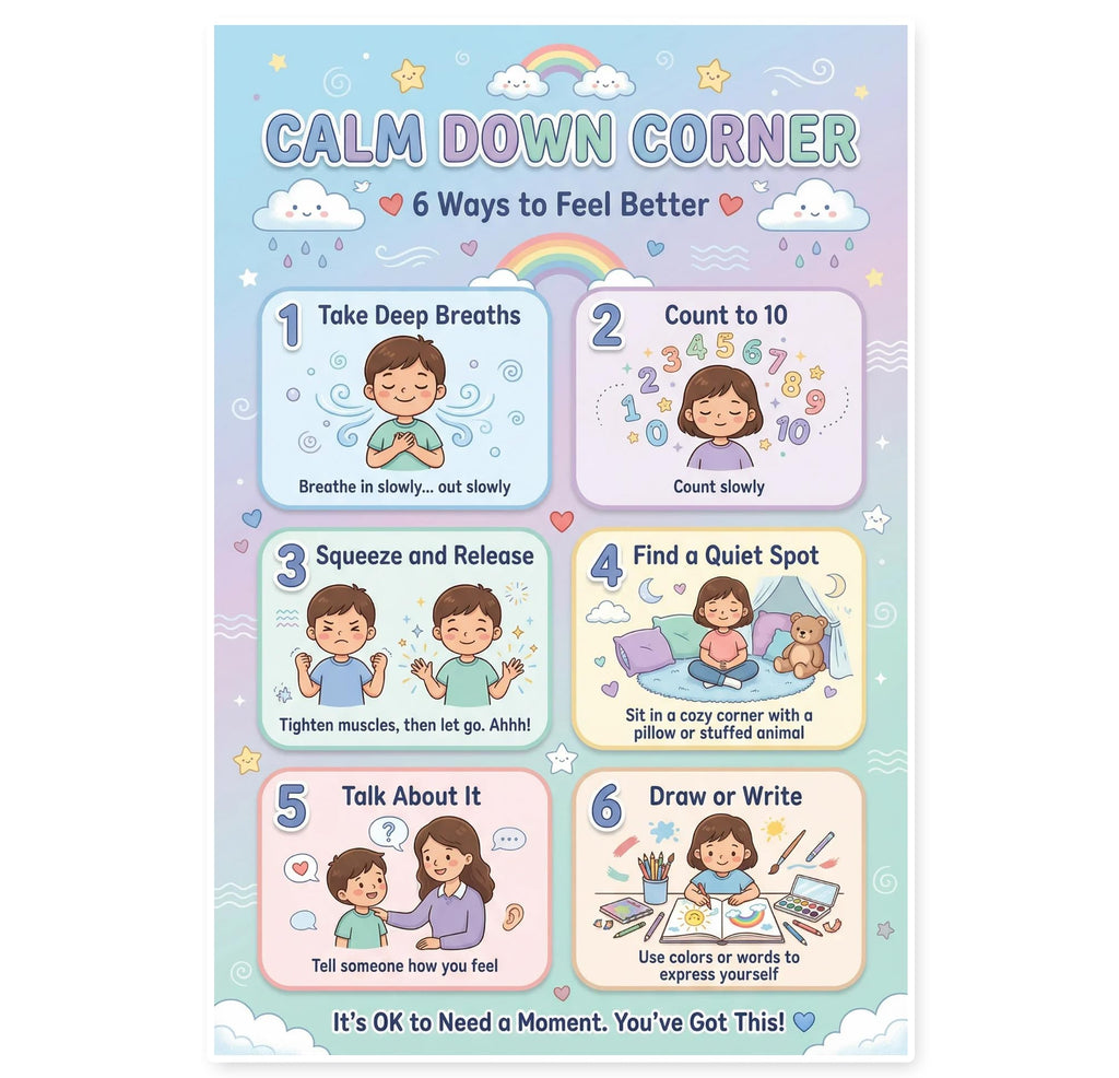 JELLY BEAN GENIUS 6 Ways to Feel Better Calming Poster for Kids – Coping Skills & Emotional Awareness Visual for Classroom