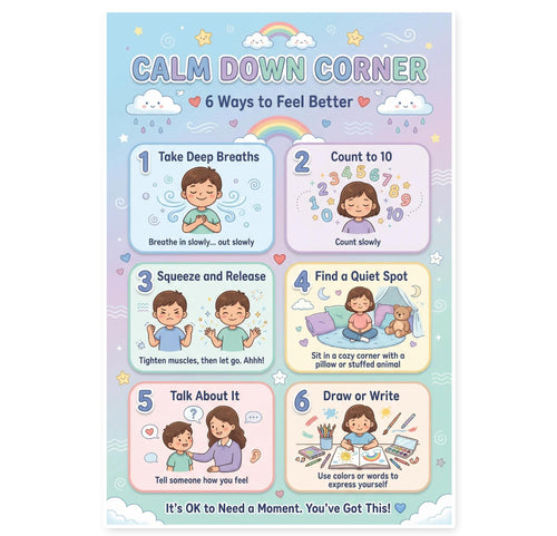 JELLY BEAN GENIUS 6 Ways to Feel Better Calming Poster for Kids – Coping Skills & Emotional Awareness Visual for Classroom
