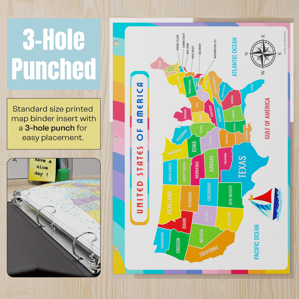 World Map & U.S. Presidents Reference Page – Laminated, Double-Sided Binder Insert for Study & Organization – Fits Standard