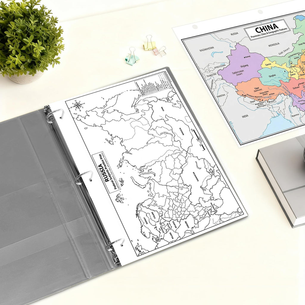 Russia Map Reference Chart – Laminated, Double-Sided 3-Ring Binder Insert (8.5 x 11 Inches) – Federal Subjects Major Cities