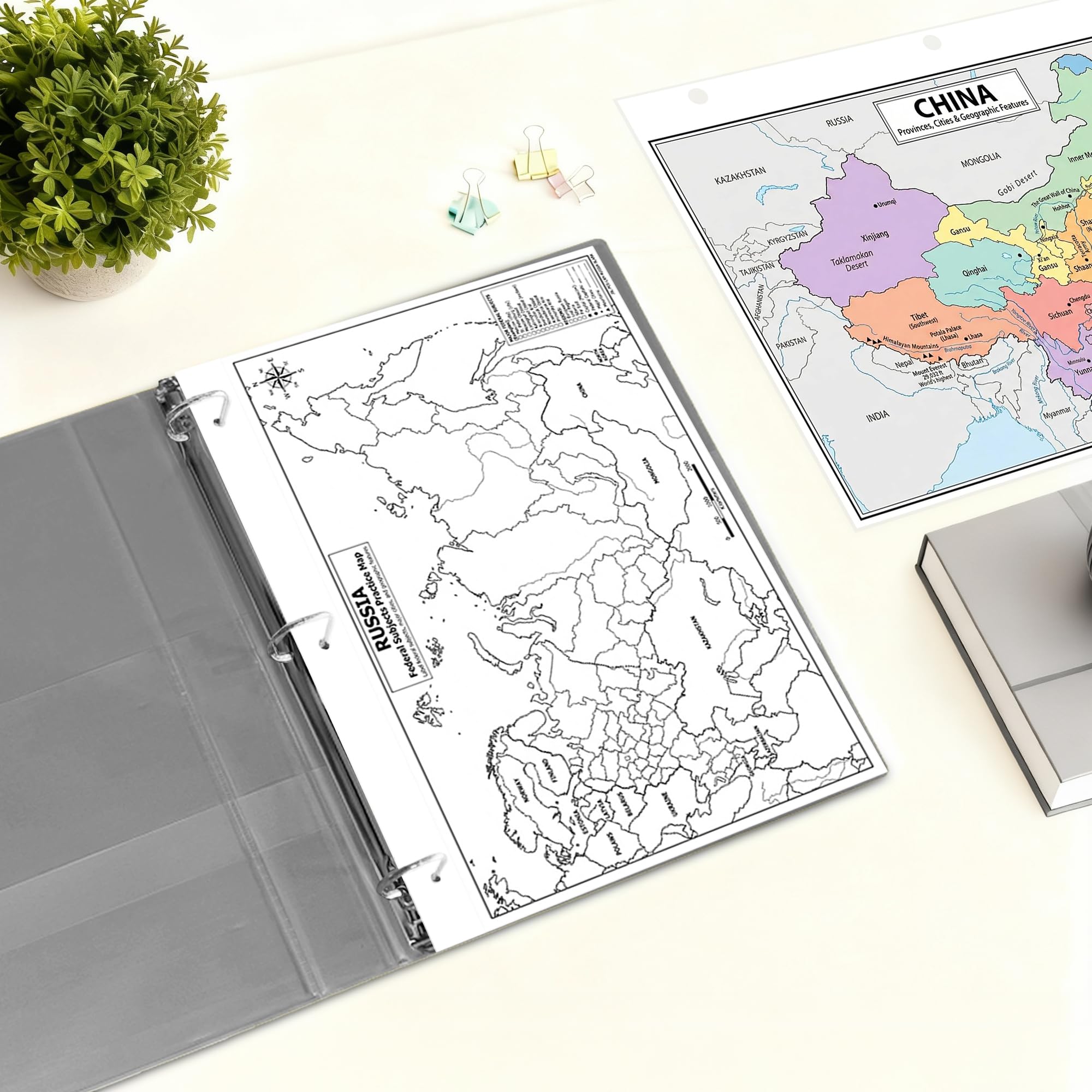 Russia Map Reference Chart – Laminated, Double-Sided 3-Ring Binder Insert (8.5 x 11 Inches) – Federal Subjects Major Cities