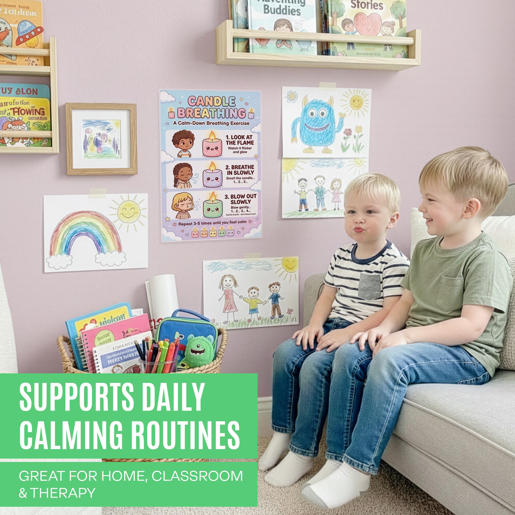 JELLY BEAN GENIUS Look at the Flame Breathing Poster for Kids – Deep Breathing & Emotional Awareness Visual for Classroom &