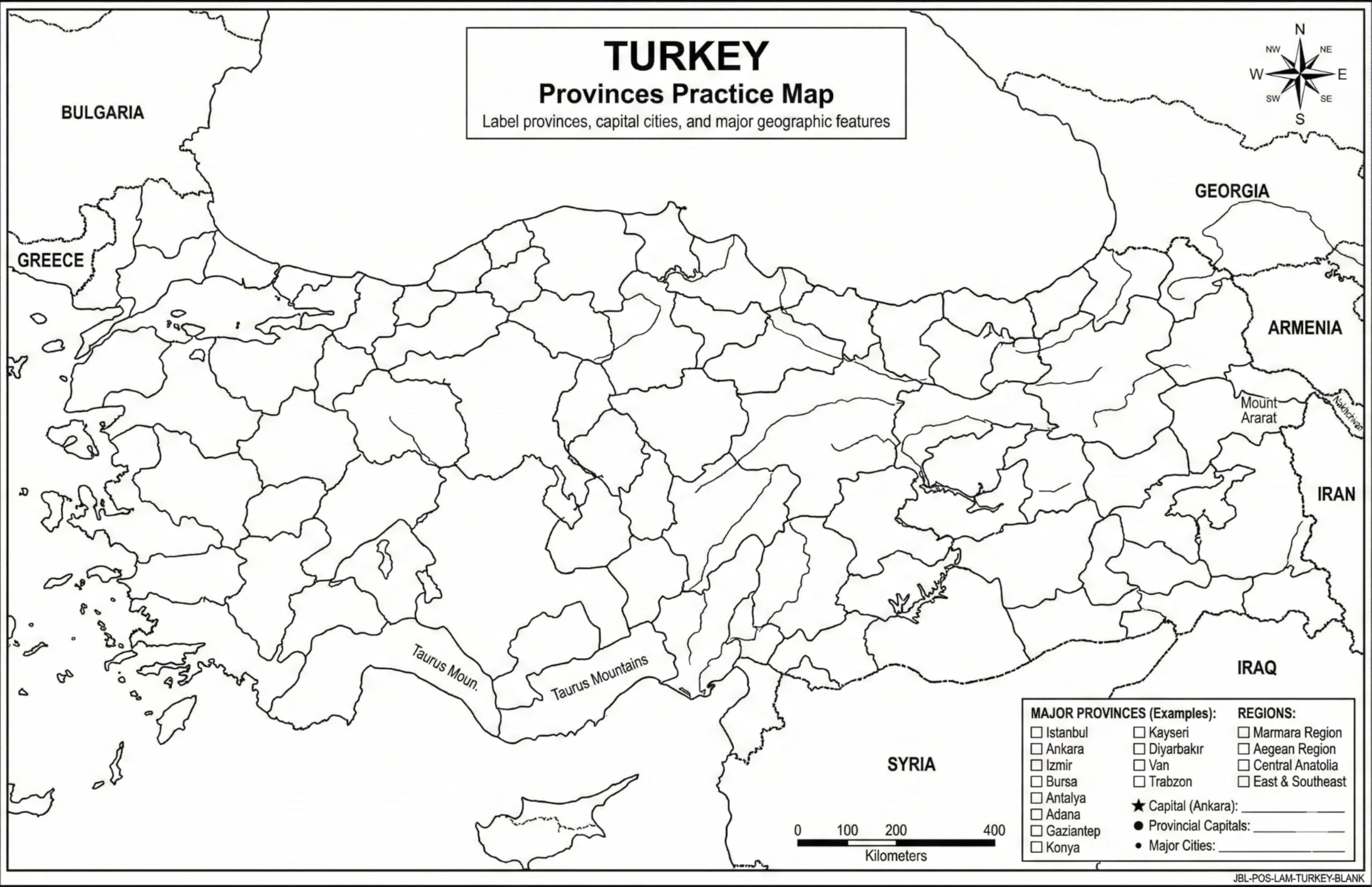 Turkey Map Poster 11x17 | Laminated Double-Sided Geography Chart with Color Map Front & Blank Outline Back | Reusable