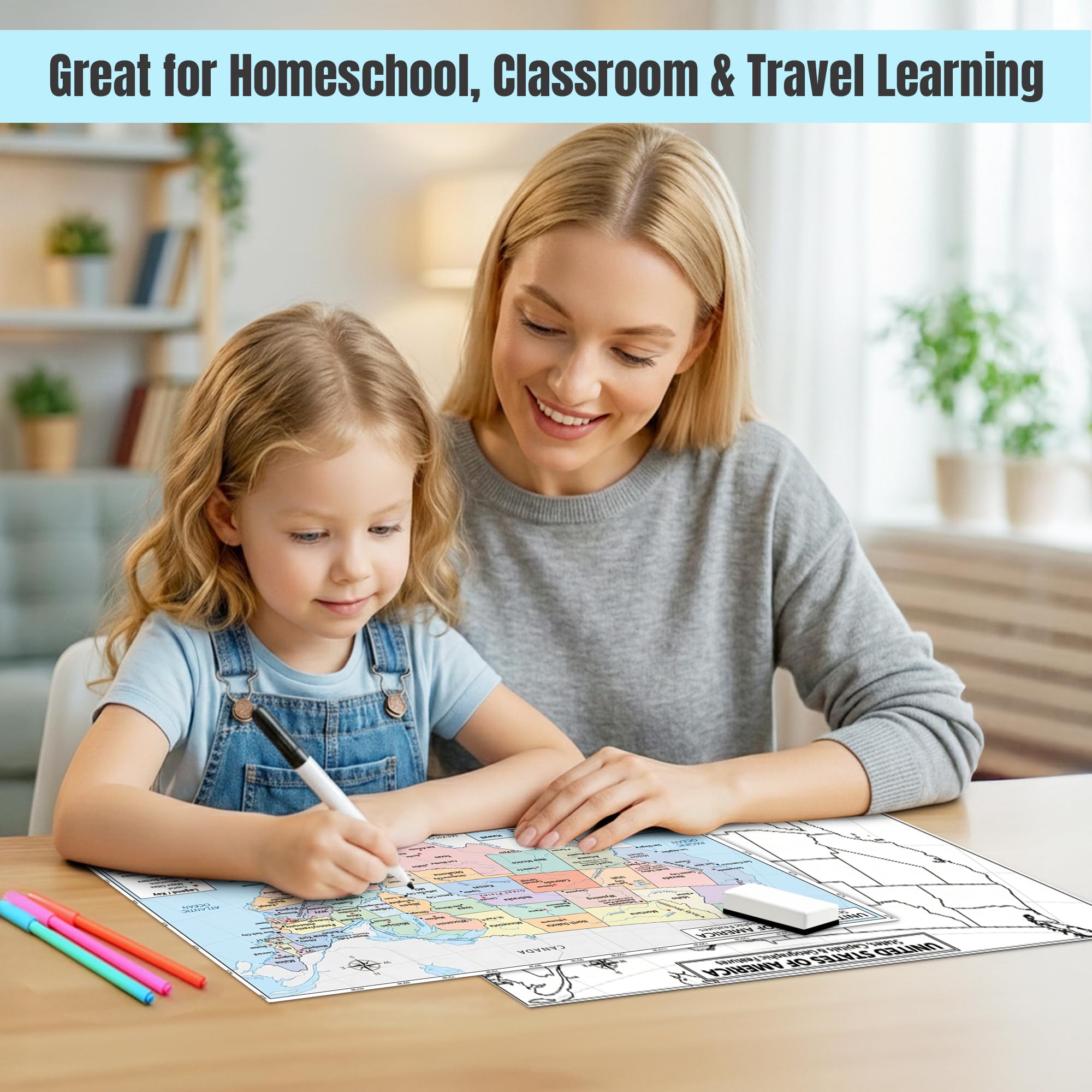 South America Map 11x17 Laminated Dry Erase Geography Chart | Double-Sided with Color Front & Blank Outline Back | Reusable