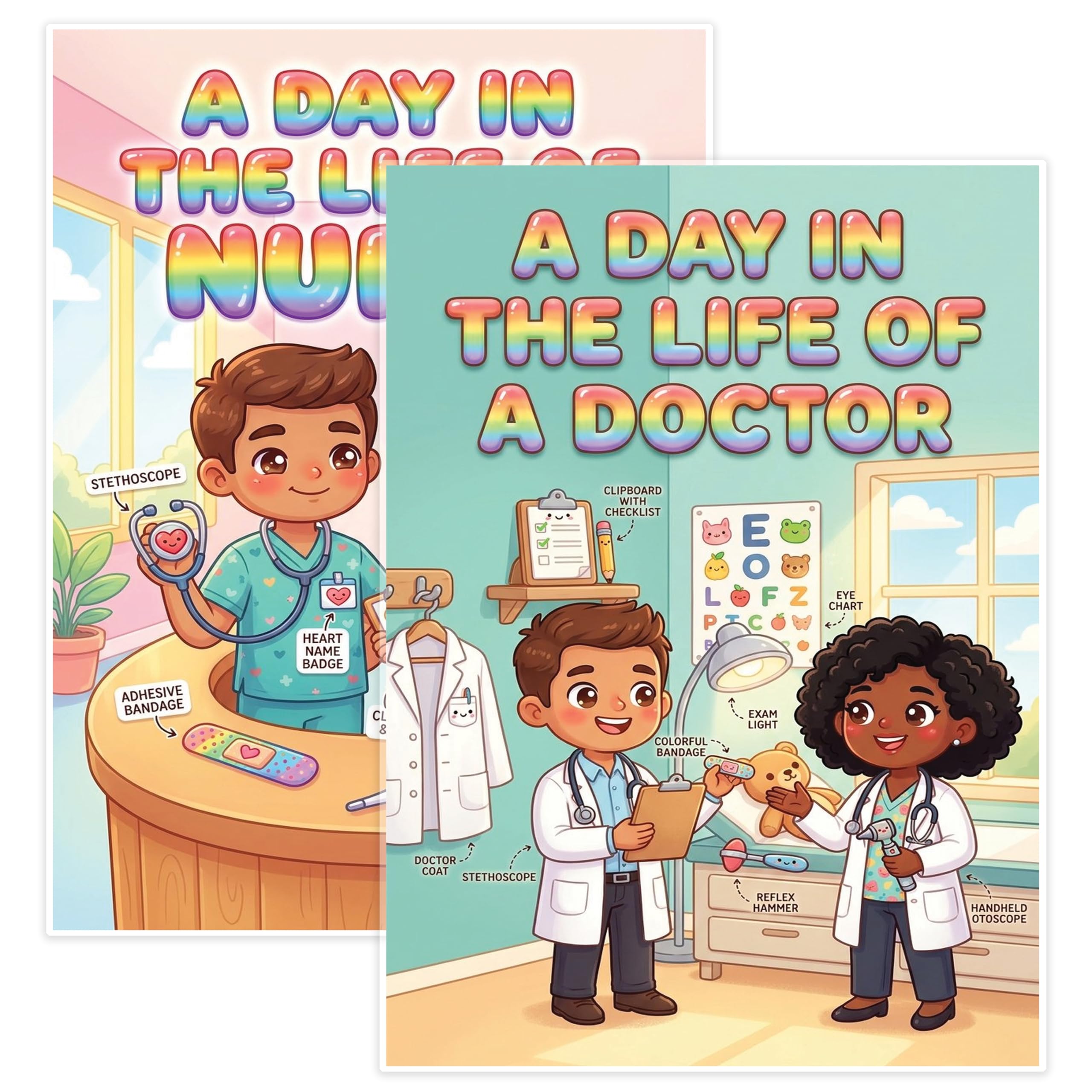 JELLY BEAN GENIUS Doctor and Nurse Mini Poster for Kids – Laminated Double-Sided Community Helpers Career Chart | 8.5x11