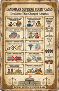 JELLY BEAN GENIUS Supreme Court Cases Poster for Kids, 11x17 Laminated Civics Chart, 10 Landmark Decisions Explained