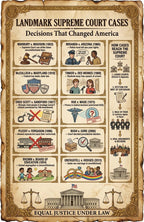JELLY BEAN GENIUS Supreme Court Cases Poster for Kids, 11x17 Laminated Civics Chart, 10 Landmark Decisions Explained