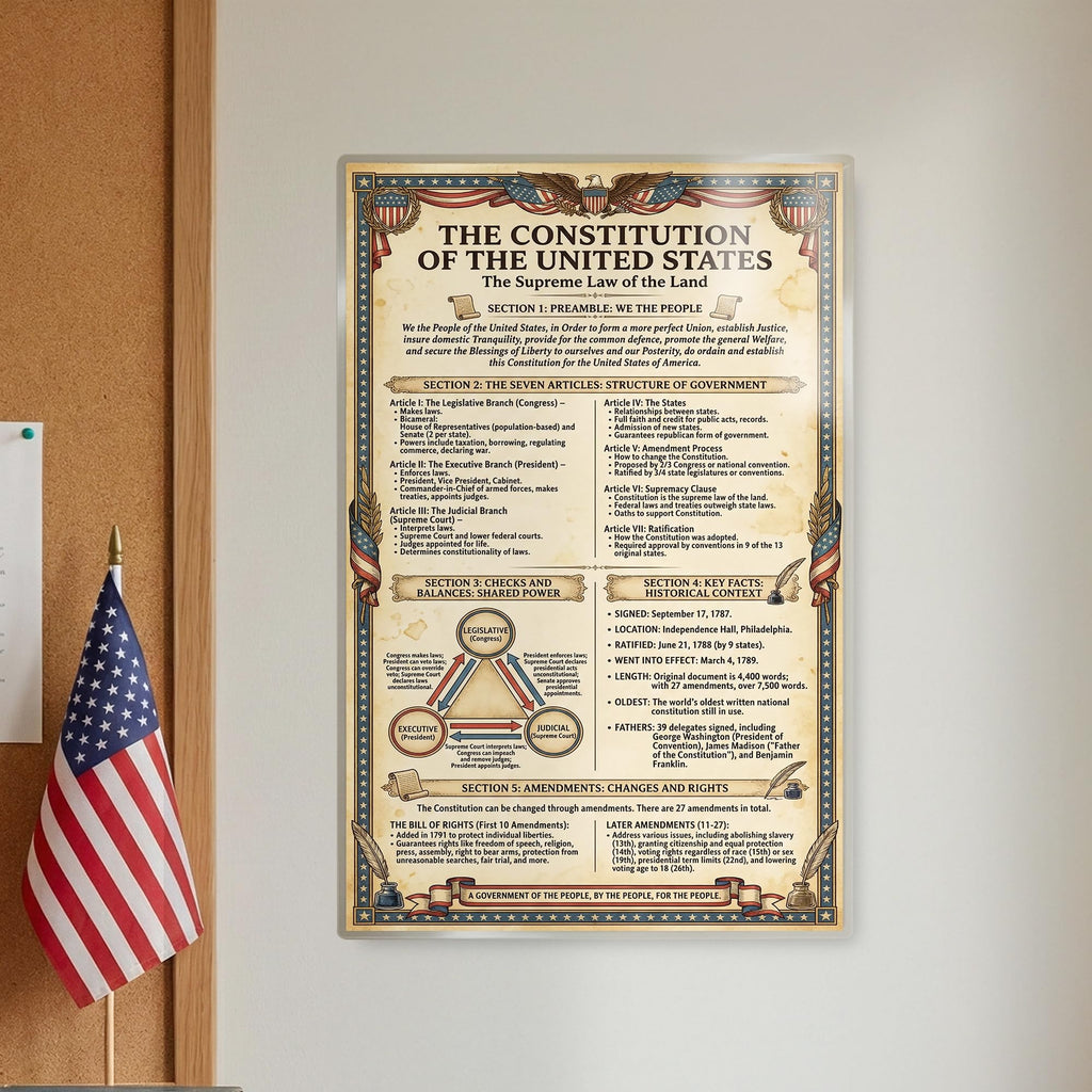 JELLY BEAN GENIUS US Constitution Summary Poster - Key Articles & Amendments Explained - Laminated 11x17 - Educational