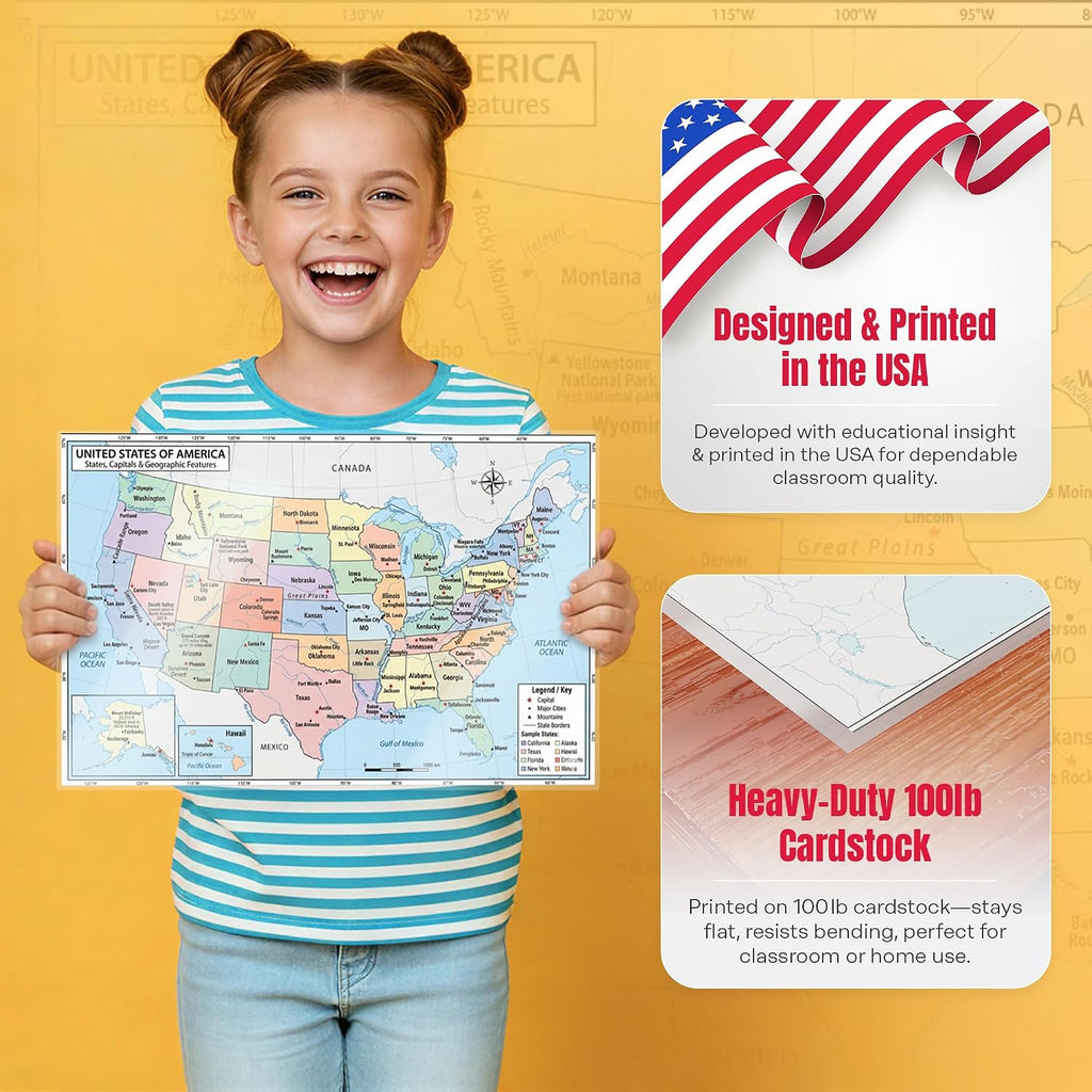 Nine laminated world map posters for kids, including Africa, Asia, Europe, USA, Canada, and more with QR codes. — view 3