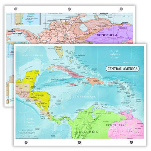 Central America Map & Colombia Map Reference Page – Laminated, Double-Sided 3-Ring Binder Insert – Durable Gloss Geography Chart for Study (5 Pack)