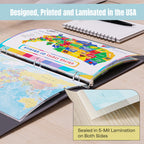 Updated United States Map with All 50 State Flags – Laminated, Double-Sided 3-Ring Binder Insert – Durable Gloss Reference