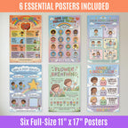JELLY BEAN GENIUS Calming Corner Essential Poster Set for Kids – 6-Piece Emotional Awareness & Social Emotional Learning