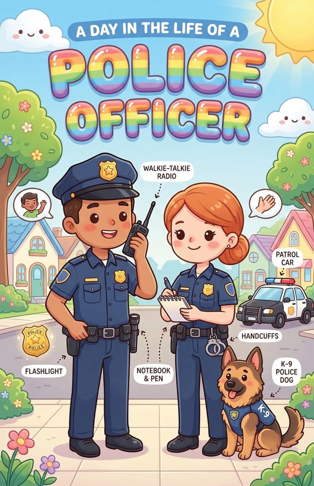 JELLY BEAN GENIUS Firefighter and Police Officer Poster for Kids – Laminated Double-Sided Community Helpers Career Wall Art