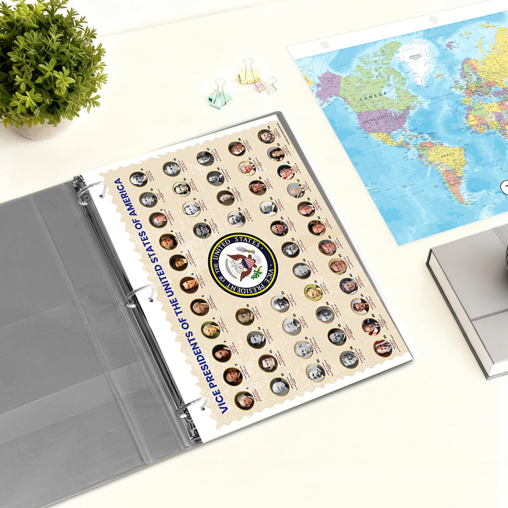 Detailed United States Map & U.S. Vice Presidents Reference Page – Laminated, Double-Sided 3-Ring Binder Insert – Durable