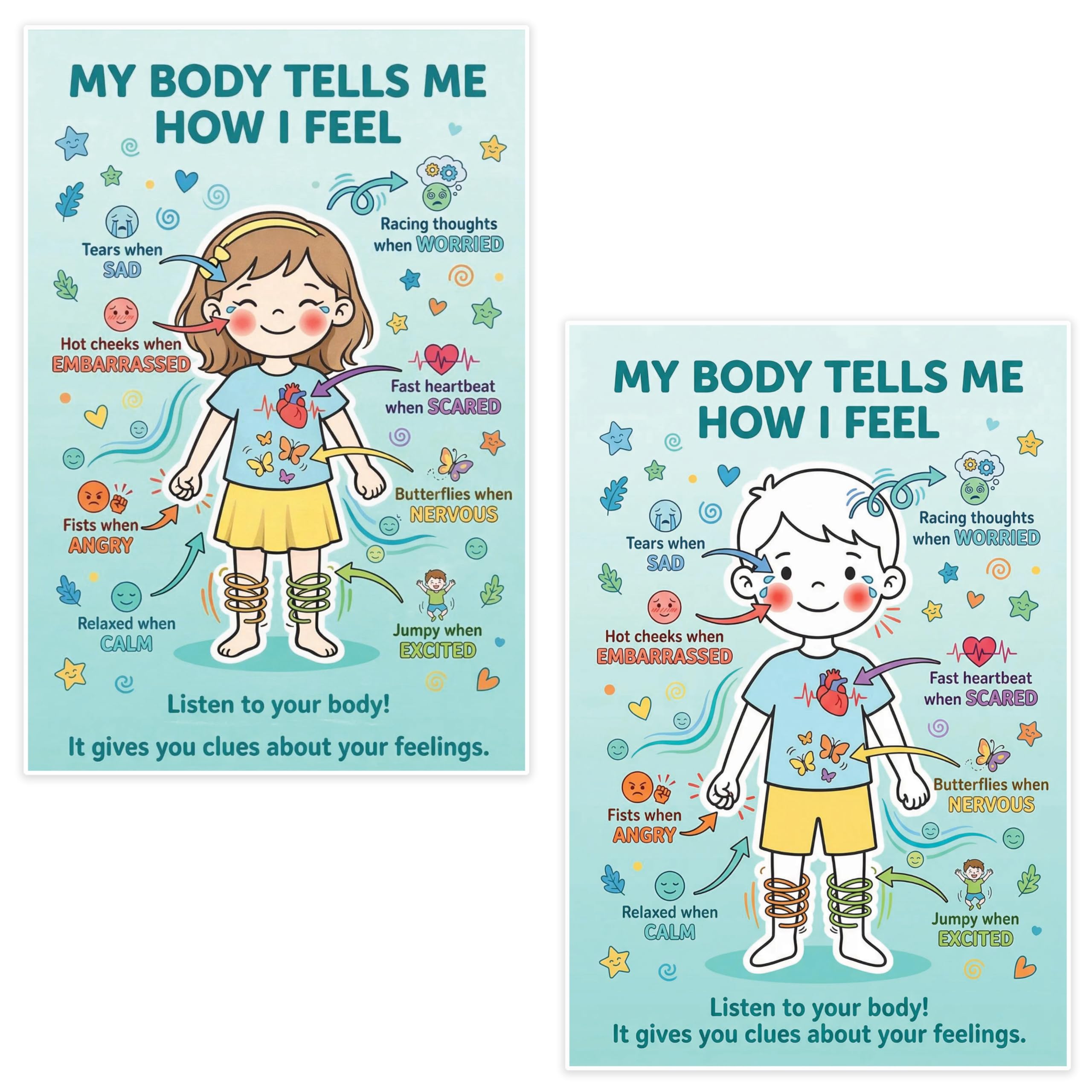JELLY BEAN GENIUS My Body Tells Me How I Feel – Double-Sided Feelings Poster (Boy/Girl)