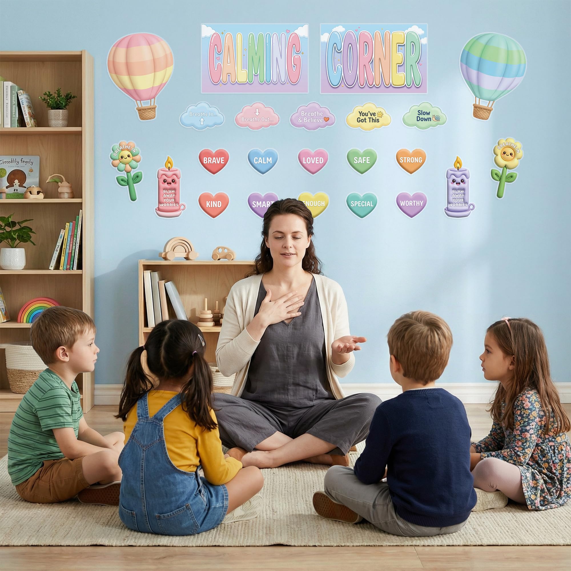 JELLY BEAN GENIUS Calming Corner Decorative Accent Set for Kids – 23-Piece Laminated Coordinated Visuals for Emotional