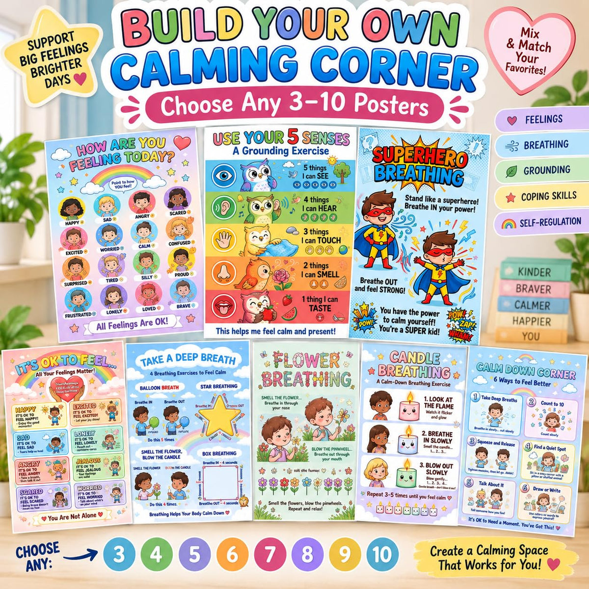 Calm Down Corner Posters, Choose Any 3-10 SEL Posters, Laminated 11x17