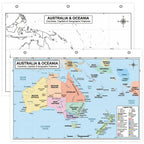 Australia & Oceania Map Poster for Kids - 2-Sided Laminated 8.5x11, Countries Capitals & Geographic Features with Blank