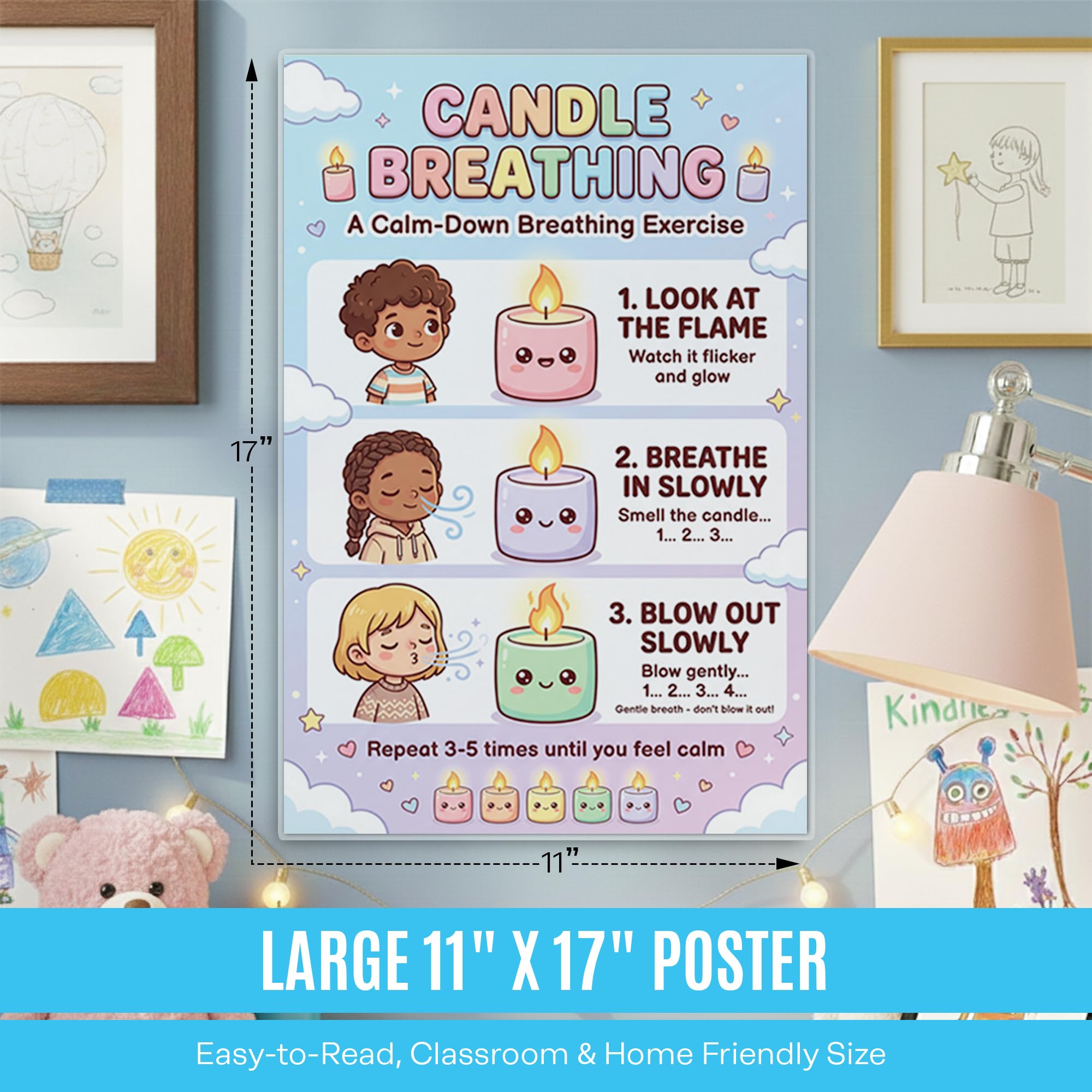 JELLY BEAN GENIUS Look at the Flame Breathing Poster for Kids – Deep Breathing & Emotional Awareness Visual for Classroom &