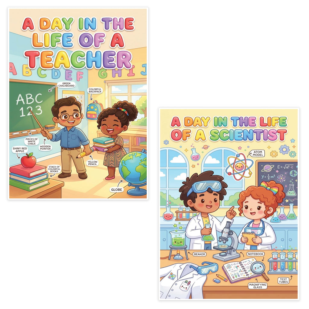 JELLY BEAN GENIUS Teacher and Scientist Mini Poster for Kids – Laminated Double-Sided Community Helpers Career Chart | 8.5x11 Binder Size Classroom Desk Decor