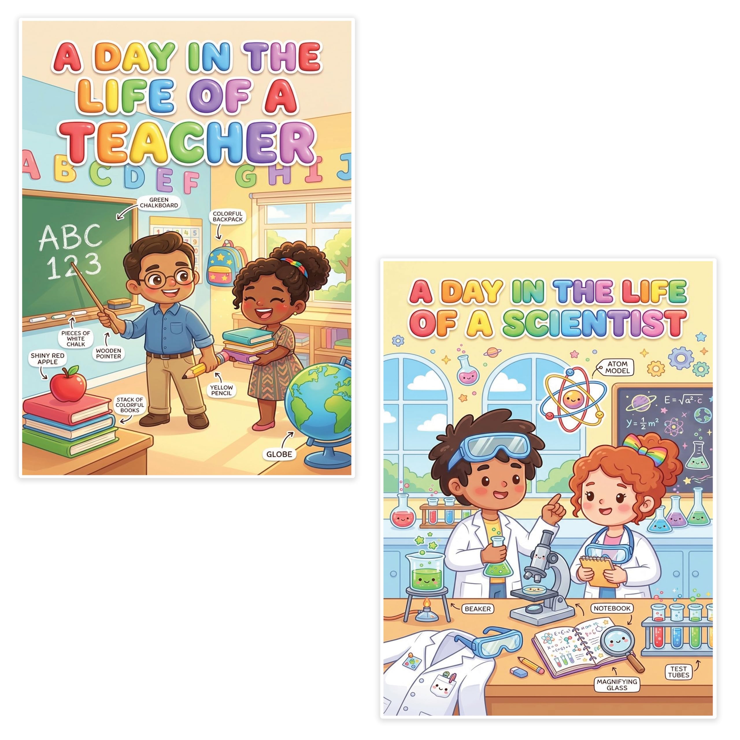 JELLY BEAN GENIUS Teacher and Scientist Mini Poster for Kids – Laminated Double-Sided Community Helpers Career Chart |
