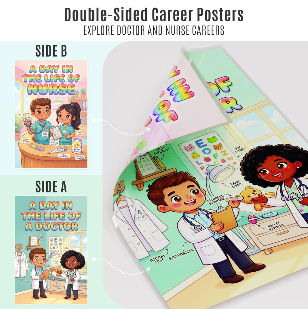 JELLY BEAN GENIUS Doctor and Nurse Poster for Kids – Laminated Double-Sided Community Helpers Career Wall Art & Educational
