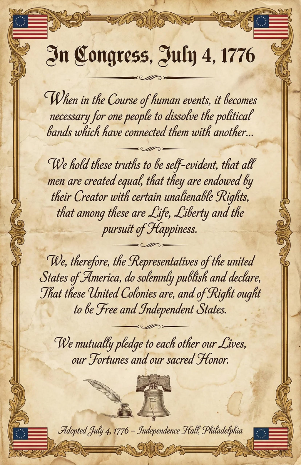 JELLY BEAN GENIUS Declaration of Independence Original Document Poster - Historic Text Replica - Laminated 11x17 - Founding