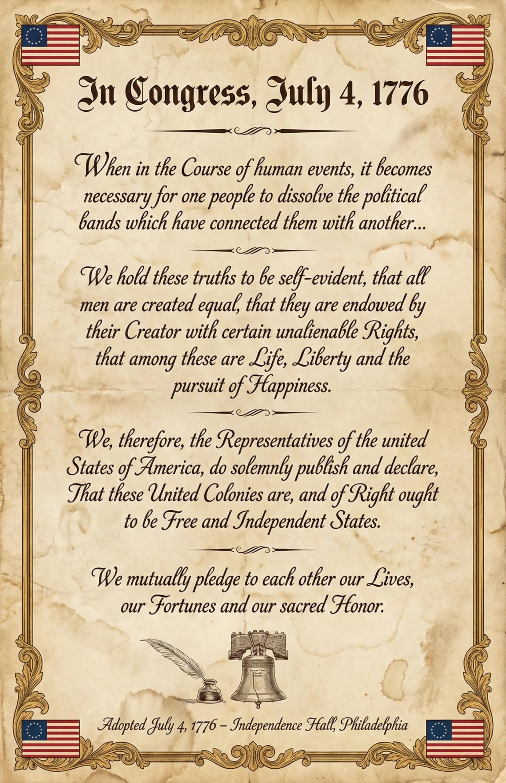 JELLY BEAN GENIUS Declaration of Independence Original Document Poster - Historic Text Replica - Laminated 11x17 - Founding