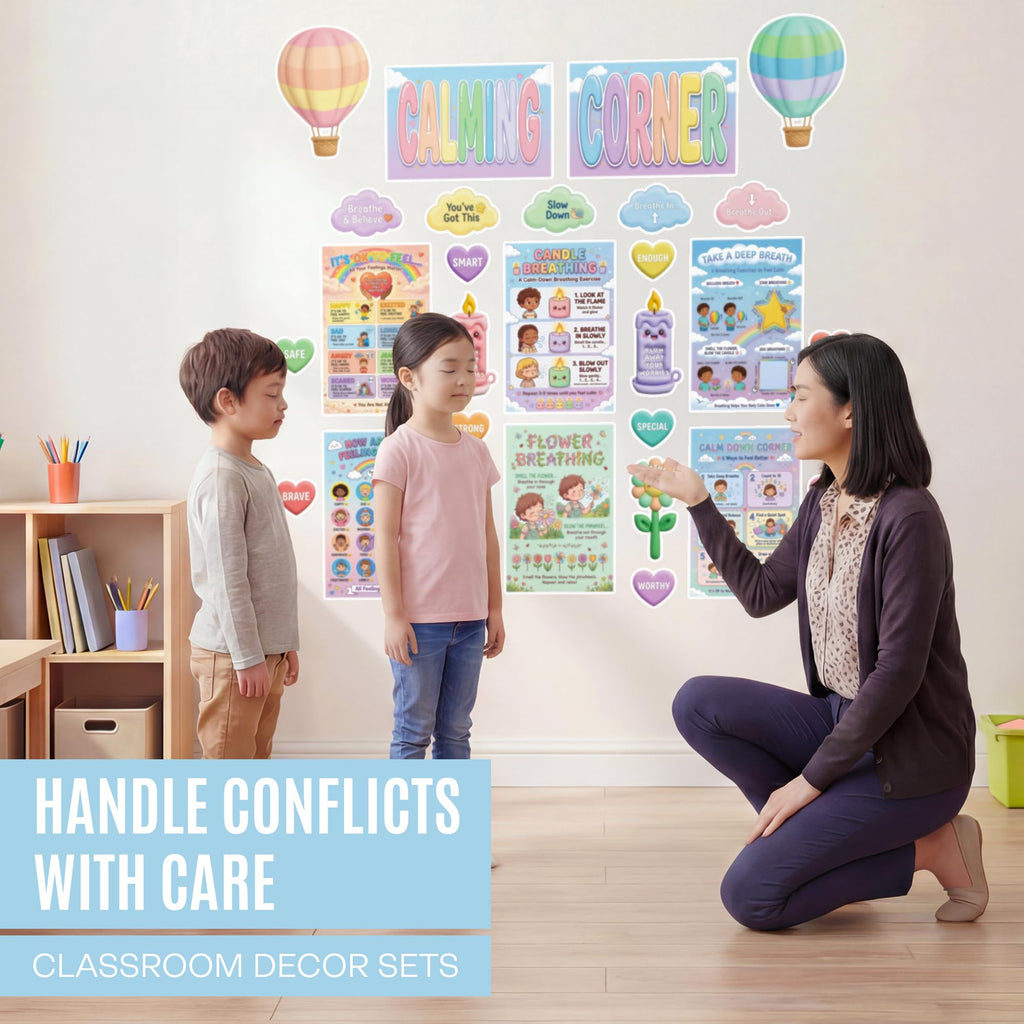 JELLY BEAN GENIUS Calming Corner Wall System for Kids – 29-Piece Social Emotional Learning & Emotional Awarenesss Visuals