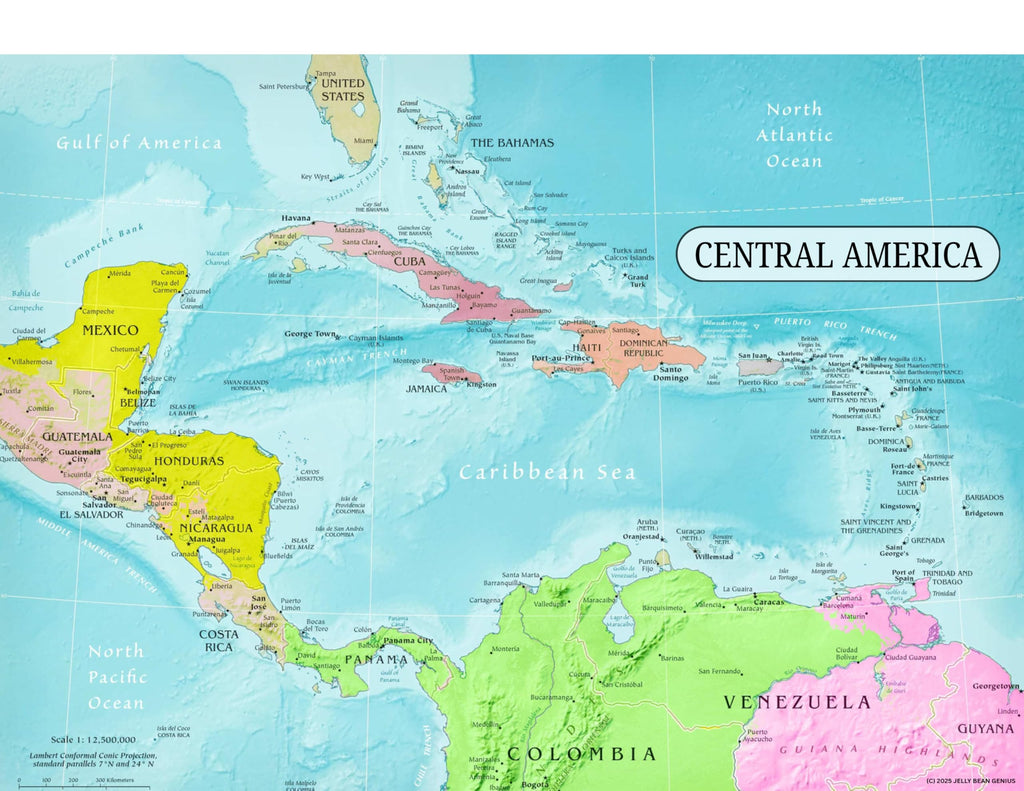 Central America Map & Colombia Map Reference Page – Laminated, Double-Sided 3-Ring Binder Insert – Durable Gloss Geography Chart for Study (10 Pack)
