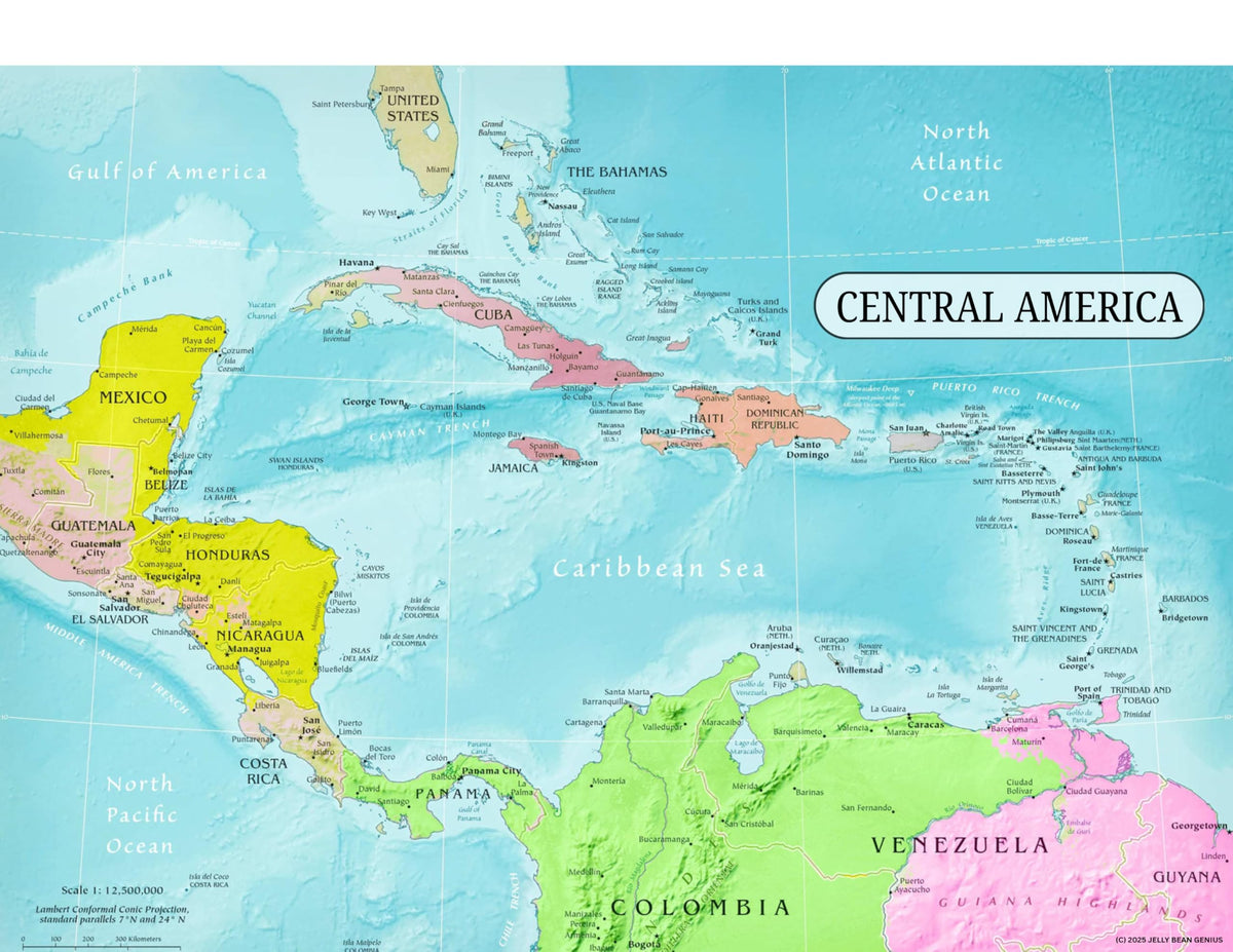 Central America Map & Colombia Map Reference Page – Laminated, Double-Sided 3-Ring Binder Insert – Durable Gloss Geography Chart for Study (10 Pack)