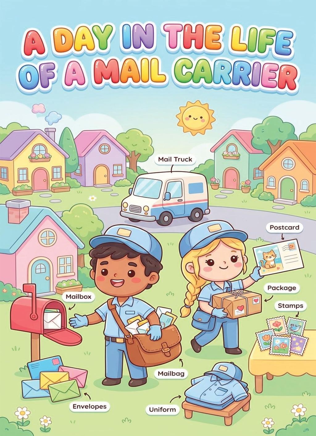 JELLY BEAN GENIUS Mail Carrier and Bus Driver Mini Poster for Kids – Laminated Double-Sided Community Helpers Career Chart