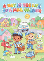 JELLY BEAN GENIUS Mail Carrier and Bus Driver Mini Poster for Kids – Laminated Double-Sided Community Helpers Career Chart