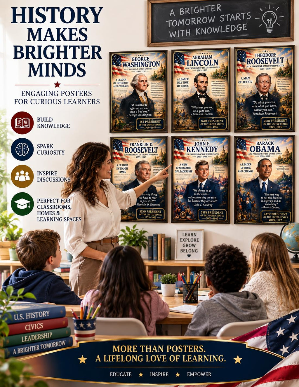 US Presidents Posters, Choose Any 3-5, American History, 8.5x11 Laminated