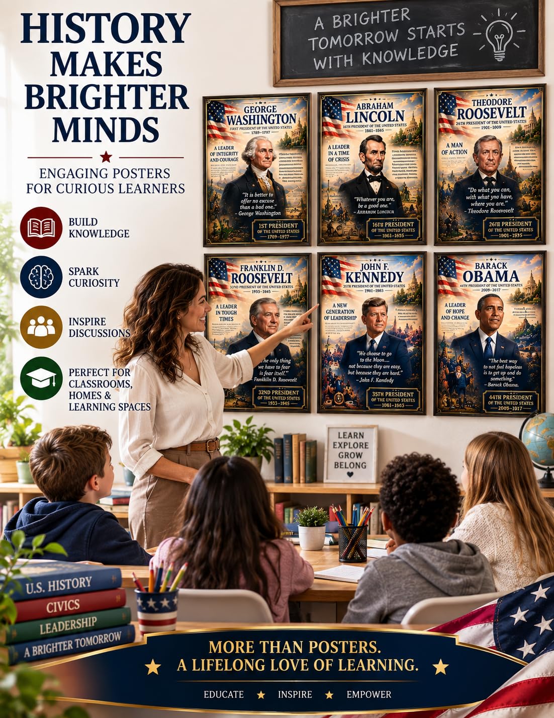 US Presidents Posters, Choose Any 3-5, American History, 8.5x11 Laminated
