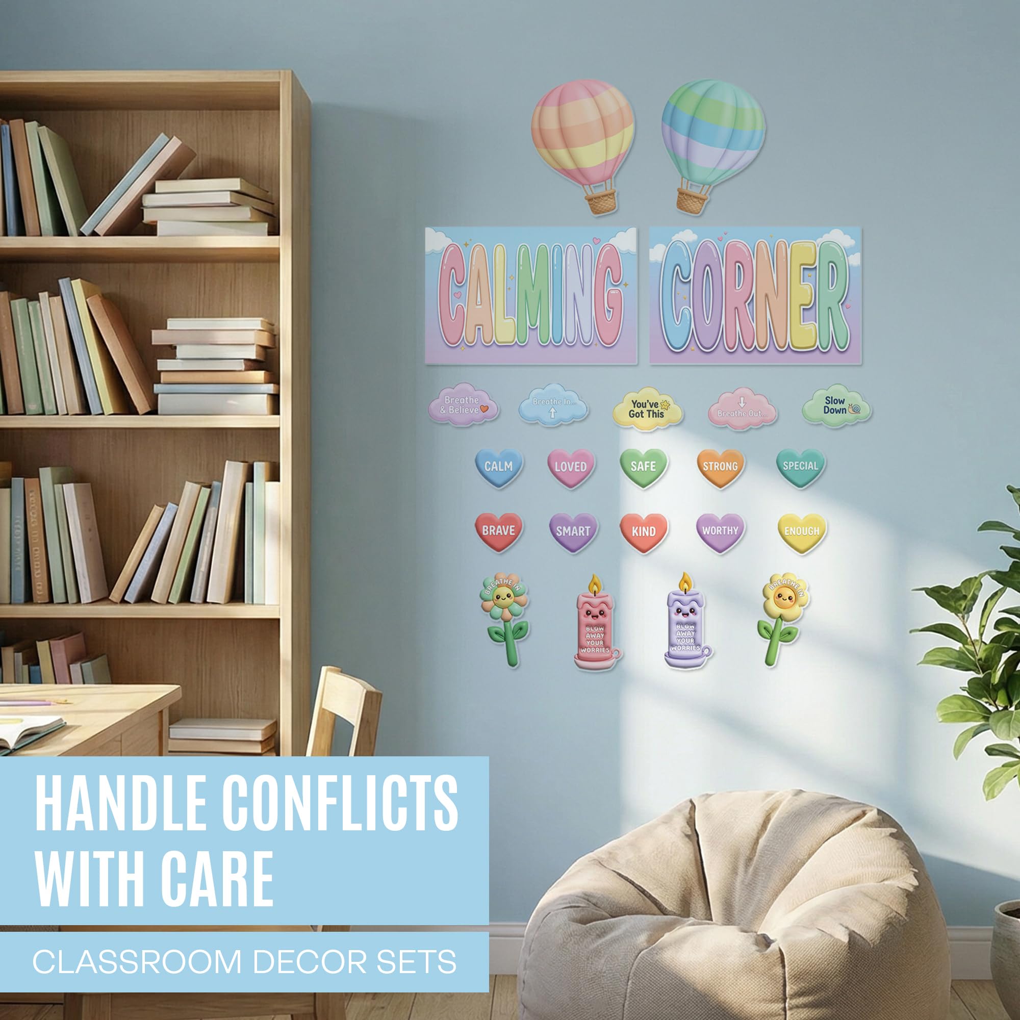 JELLY BEAN GENIUS Calming Corner Decorative Accent Set for Kids – 23-Piece Laminated Coordinated Visuals for Emotional