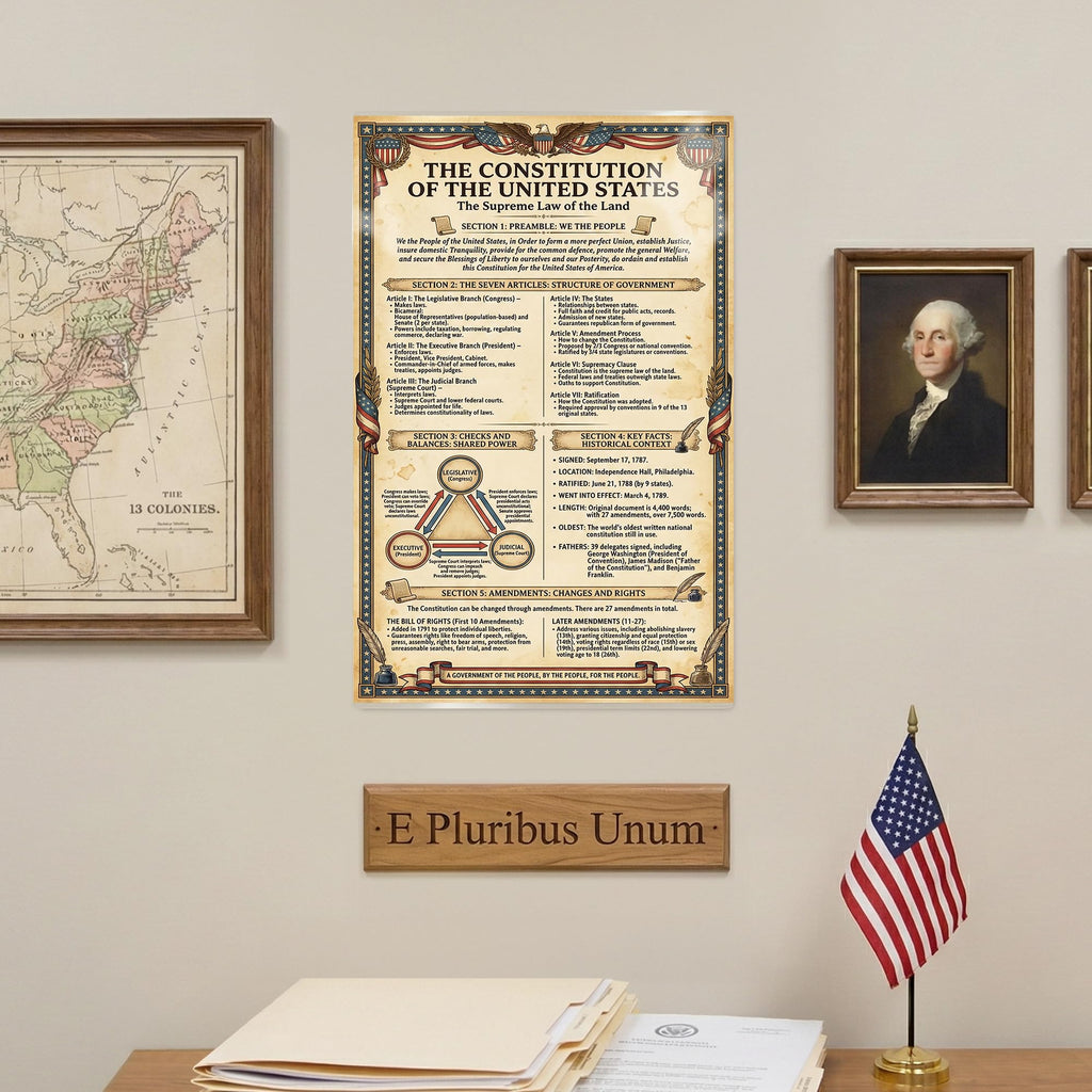 JELLY BEAN GENIUS US Constitution Summary Poster - Key Articles & Amendments Explained - Laminated 11x17 - Educational