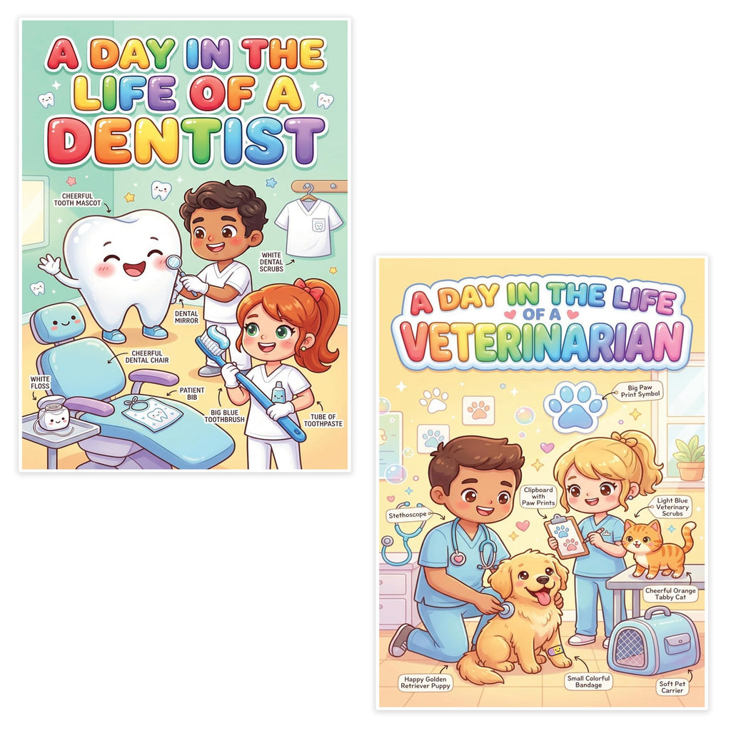 JELLY BEAN GENIUS Dentist and Veterinarian Mini Poster for Kids – Laminated Double-Sided Community Helpers Career Chart |