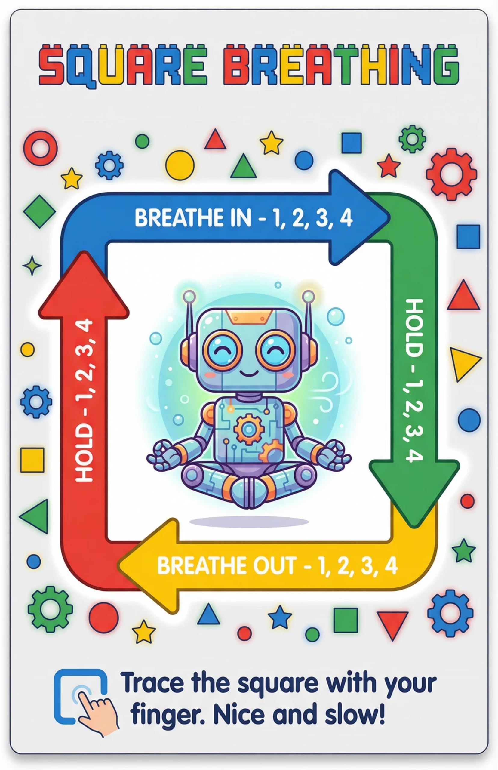 JELLY BEAN GENIUS Square Breathing Poster for Kids – Box Breathing Calm Corner Classroom Decor, SEL Social Emotional