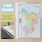 China Map Poster for Kids - 2-Sided Laminated 8.5x11, Provinces Cities & Geographic Features with Blank Practice Map