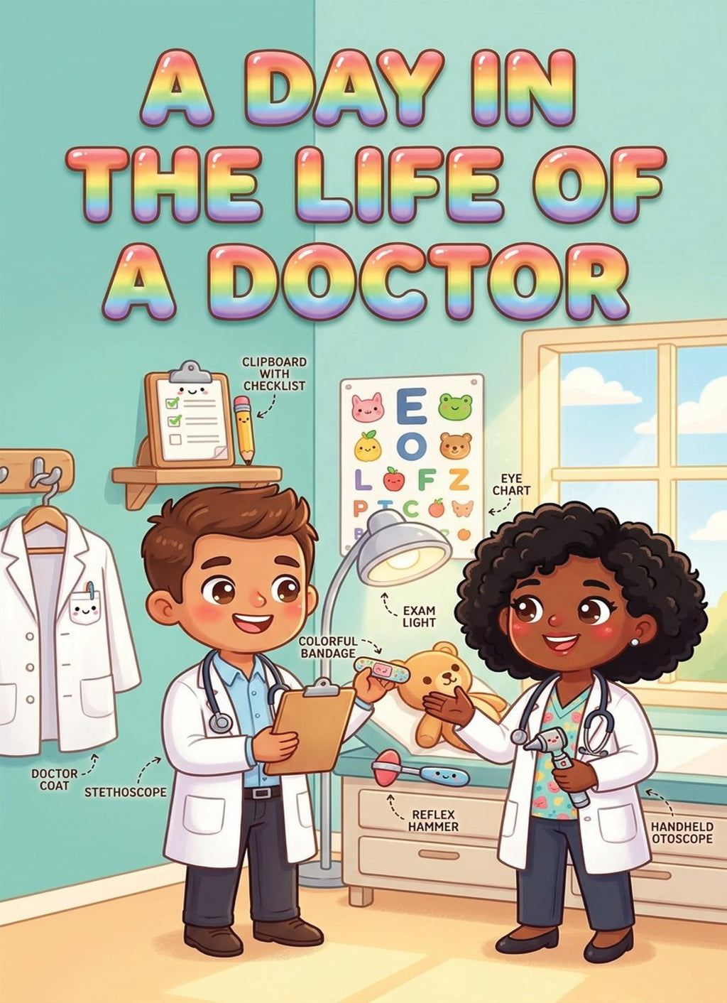 JELLY BEAN GENIUS Doctor and Nurse Mini Poster for Kids – Laminated Double-Sided Community Helpers Career Chart | 8.5x11